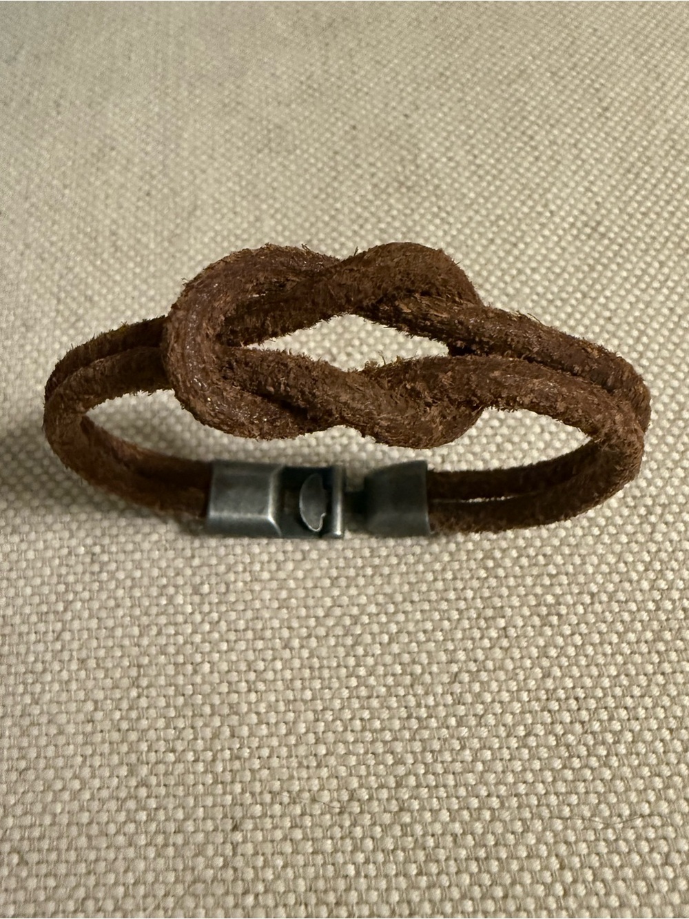 Source Unknown Brown Braided Leather Knot Bracelet with Metal Clasp